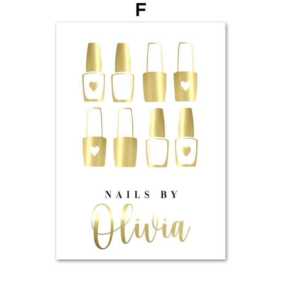 Золотая фольга для ногтей, плакаты с ресницами и принты, лак для ногтей, подарок, студия красоты, косметолог, салон, настенная живопись на холсте, декор для комнаты