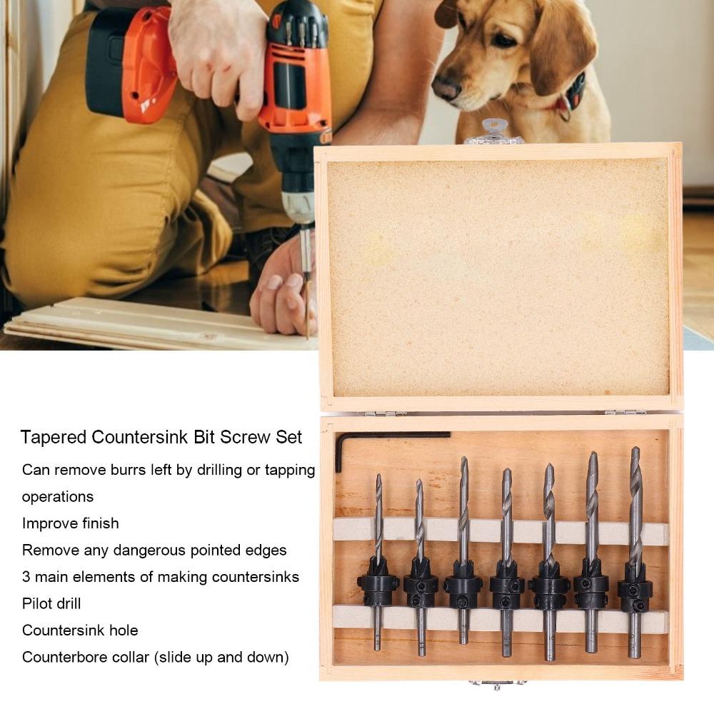 High Speed Steel Countersink Drill Bit Set Adjustable Collars High Speed Steel Bit Set Woodworking