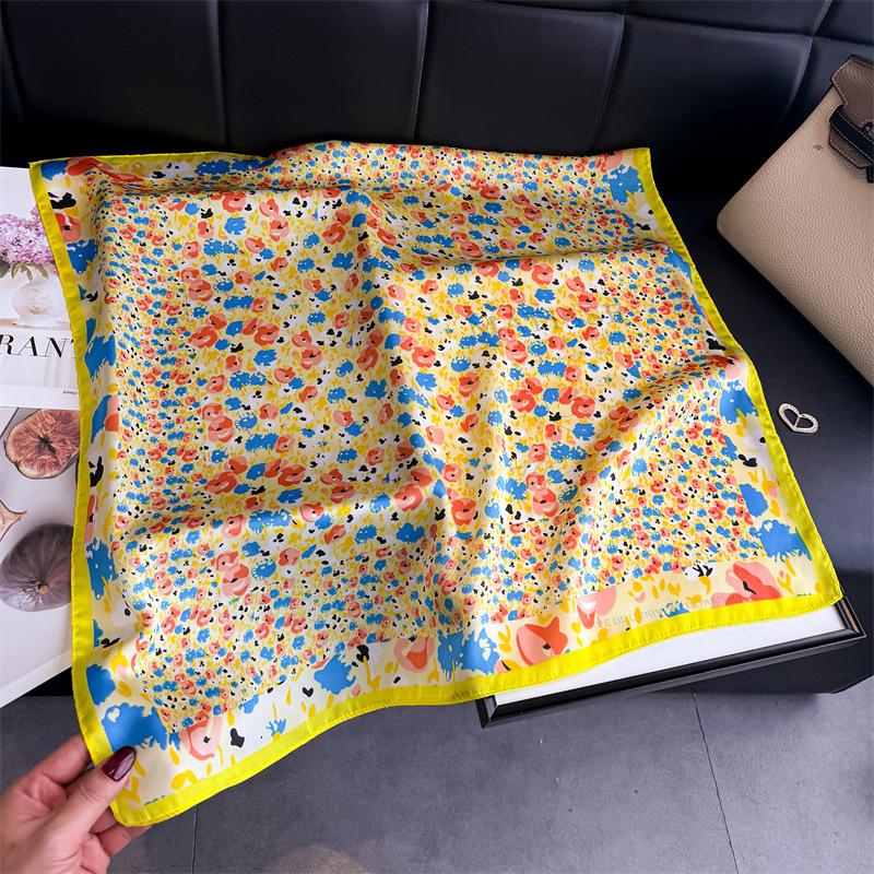 Women S Floral Printed Silk Like Square Scarf For Summer