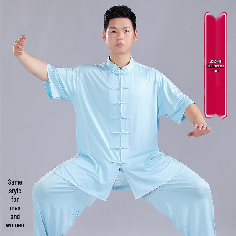 Summer Milk Silk Tai Chi Short Sleeve Top for Men and Women - Perfect for Practice, Performance, and Morning Exercise