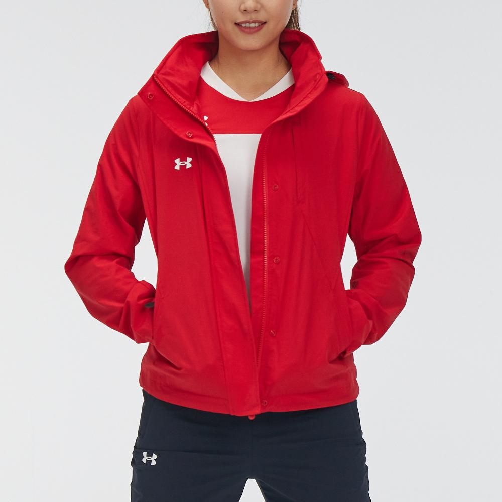 Under Armour Тканая тренировочная повседневная куртка с воротником-стойкой, женская куртка красного цвета 21600410-600