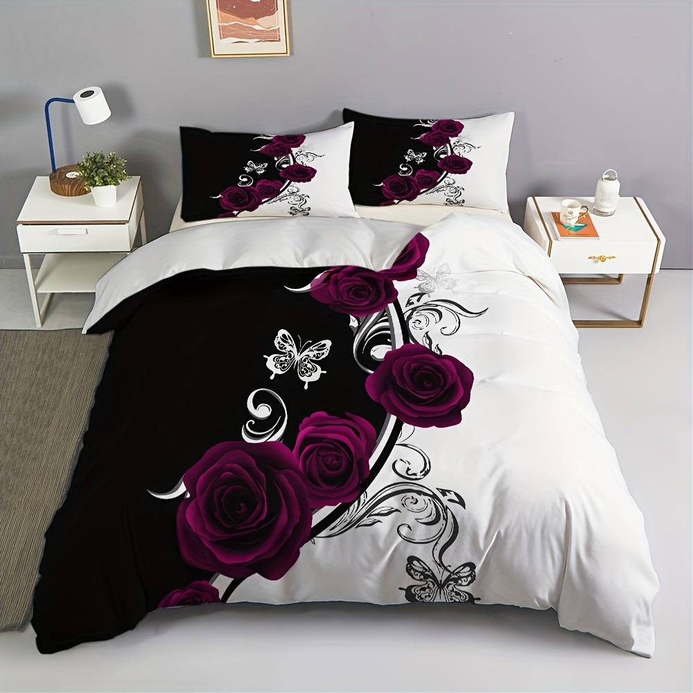 Red Roses Bedding Set Printed Duvet Cover With pillowcase Valentine's Suitable for Adults Home