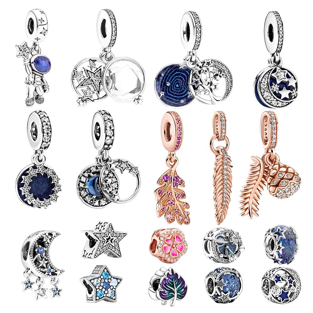 S925 Серебряные сверкающие асимметричные подвески в виде звезд, подходят для оригинального браслета DIY для женщин, подарки на день рождения