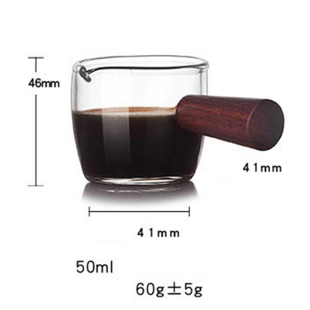 Heat-resistant Glass Measuring Cup Milk Cup with Scale Kitchen Jigger for Espresso Coffee Double-mouthed Ounce Cup with Wooden Handle