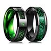 Fashion Black Tungsten Wedding Celtic Dragon Rings For Men Inlaid Green Zircon Punk Men Stainless Steel Green Carbon Fibre Ring