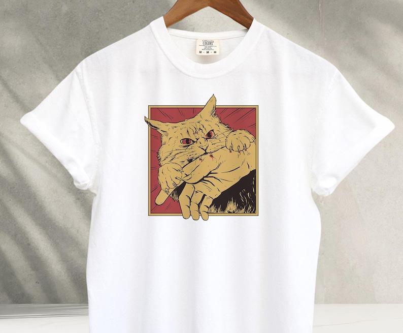 Unisex shirt Cotton Oversize Large Size Vintage Cat Bite Japanese Horror Anime Retro Graphic Unisex T Shirt