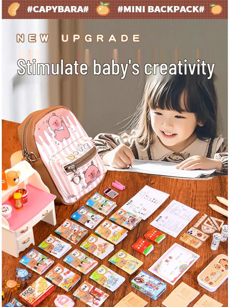 Мини-рюкзак капибары: Детская сумка через плечо для девочек с полным набором канцелярских принадлежностей