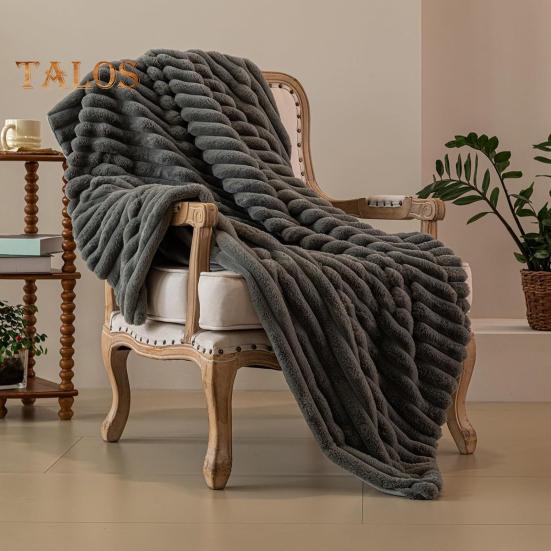 Summer AC Flannel Blanket Thickened Double-sided Plush Striped Texture Solid Color Office Nap Home Bed Sofa Travel Cozy Warm Winter Blanket