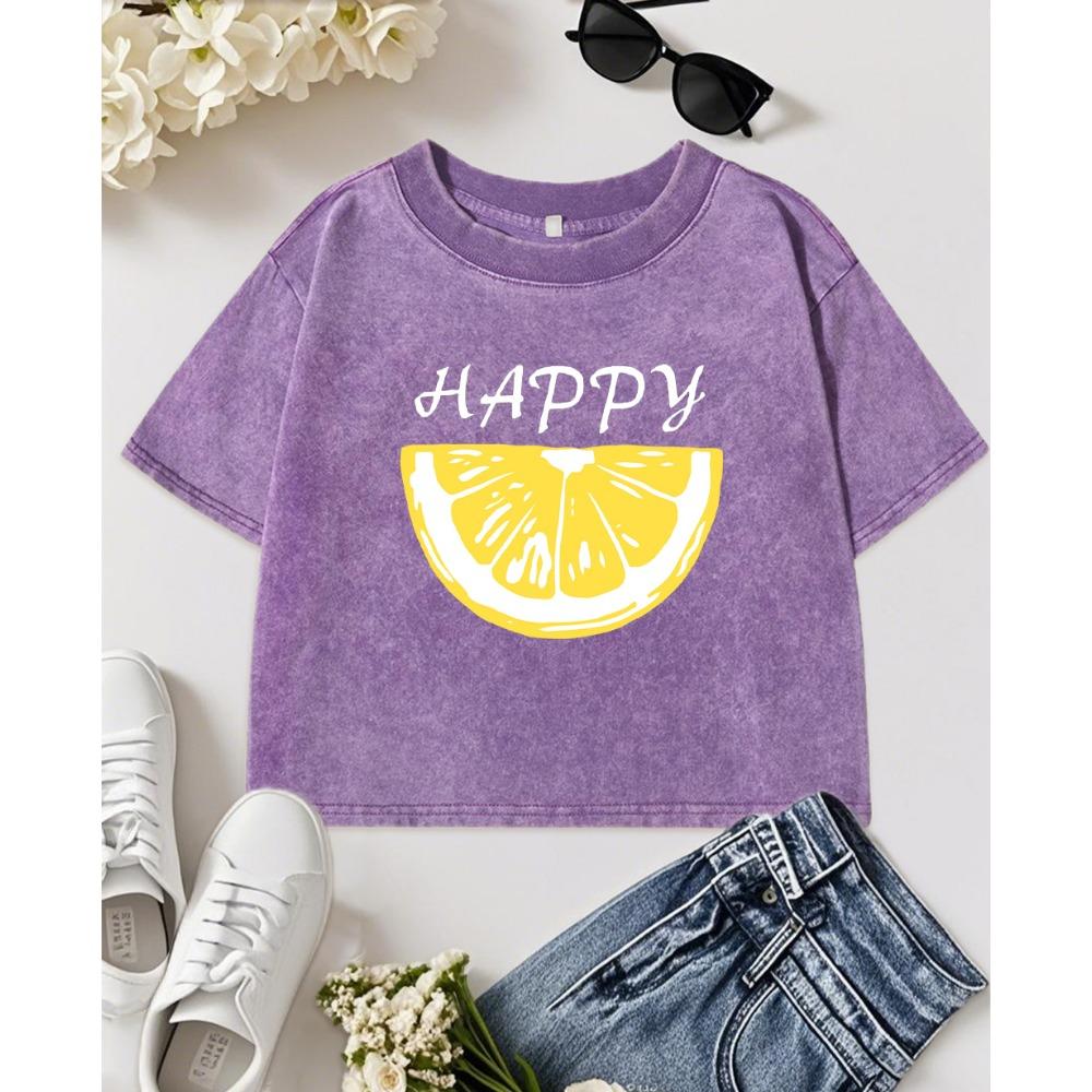 Женская летняя футболка кроп с принтом лимона Happy Fruit, с круглым вырезом, приталенная, из мягкого хлопка, с коротким рукавом, повседневная