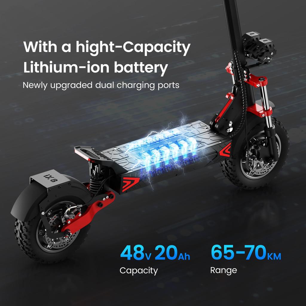 iScooter IX8 2400W Dual Motor Electric Scooter, 60km/h Max Speed, 70km Range, 12" Off-Road Tires, Oil Disc Brakes
