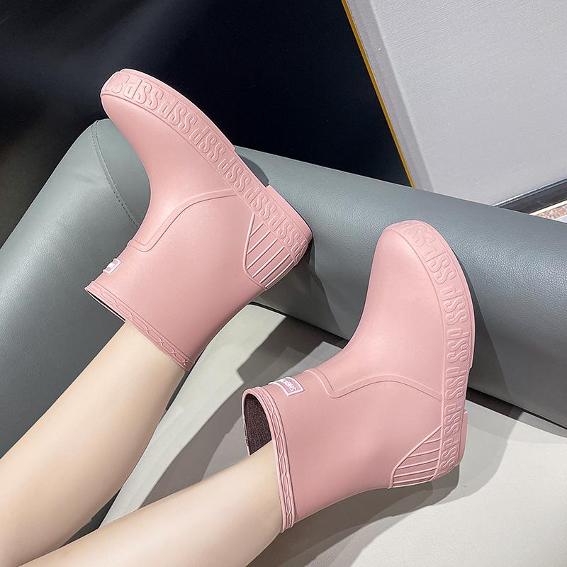 Rain Shoes Women's Adult Fashion Fleece Short Tube Kitchen Women's Water Shoes Waterproof Rain Boots Women's Water Boots Non-slip Work Rubber Shoes