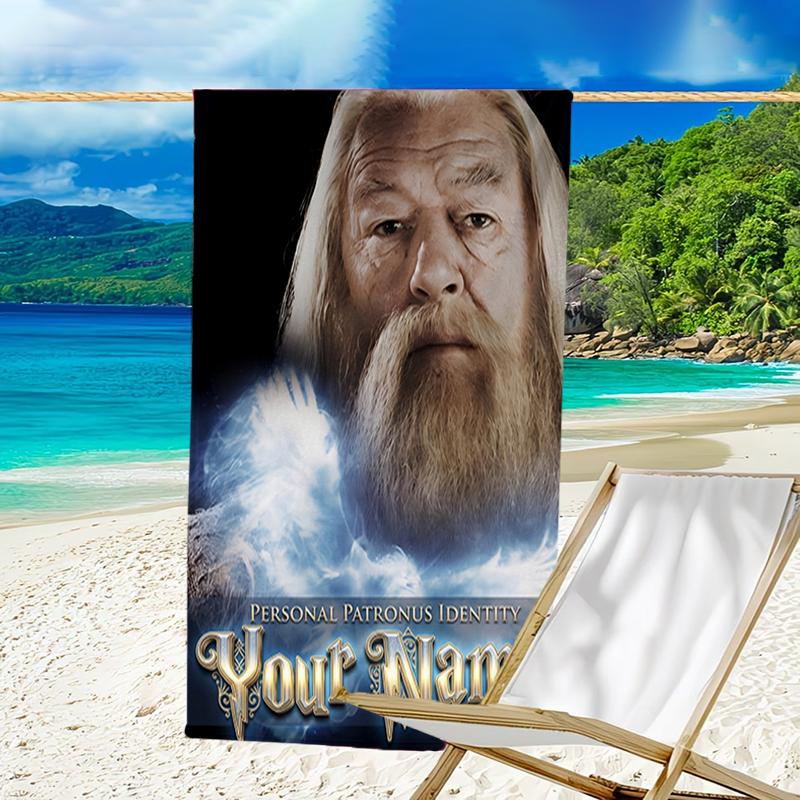 1pc Hogwarts Beach Towel with Custom Name, Beach and Seaside Swimming Pool Equipment, Fashion Pattern, Rectangular, Travel Essential