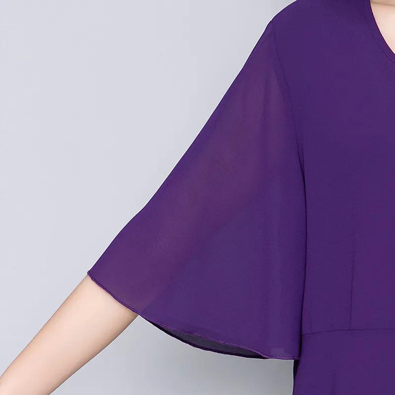 Шифоновая женская футболка больших размеров, летняя кружевная женская рубашка со средним рукавом, офисные женские топы