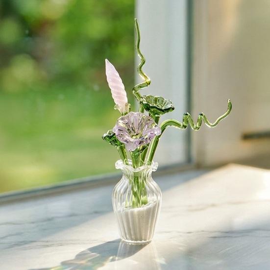 Mini Artificial Glass Flowers Hand-Blown Stained Glass Flowers Miniature Flower