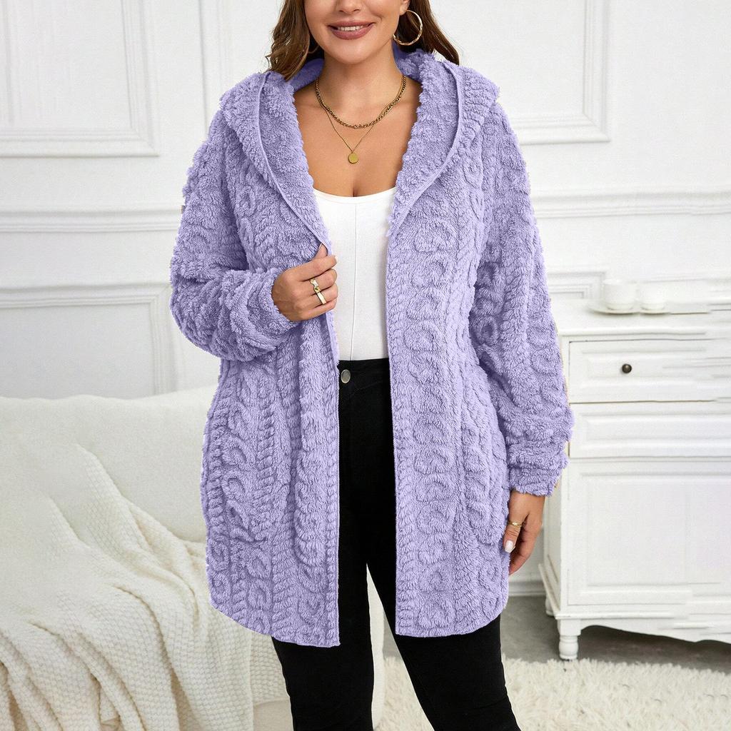 Women's Winter Clothing Women Hooded Cardigan Fuzzy Jacket Winter Open Front Fleece Coat Outwear