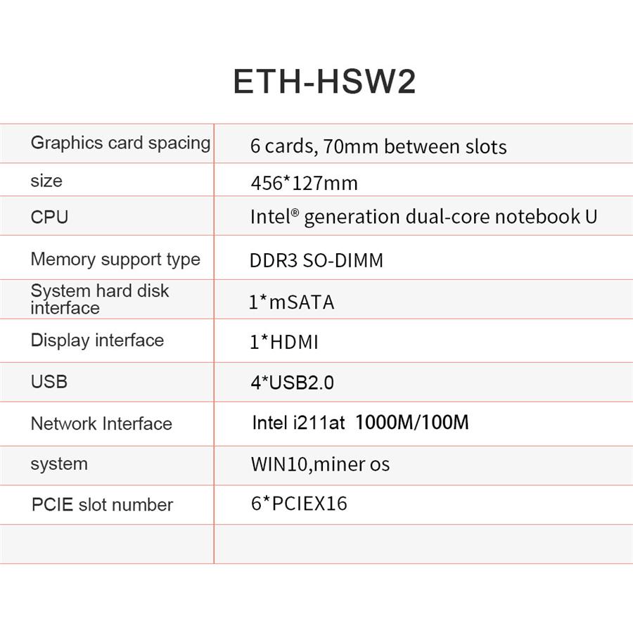 Mining Motherboard ETH-HSW2 6 GPU(70mm Spacing)Bitcoin Crypto Etherum Support DDR3 PCIEX16 Graphics Video Card For Miner Rig