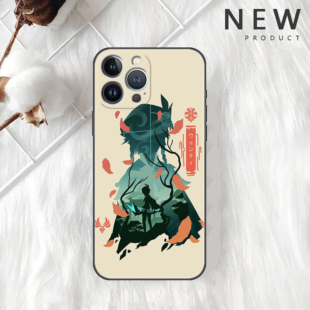 Чехол Funda для Apple iPhone 14 11 13 7 12 Pro 7 XR XS Max 8 Plus 6 14Pro 13Mini, черный мягкий чехол для телефона, аниме Genshin Impact, милый чехол
