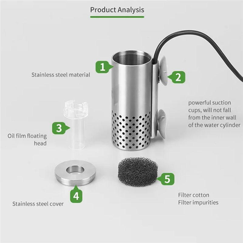 Practical-Aquarium Electric Oil Removal Electric Oil Remover Stainless Steel USB Filter Self-Priming Floating Head Oil Film Proc