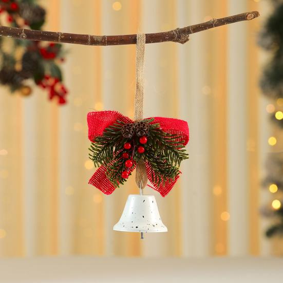 Christmas Tree Ornament Bow Pine Branches Decorative Bells Home Ambiance Doorway Wind Chime Decoration Christmas Theme Party Decor Gift