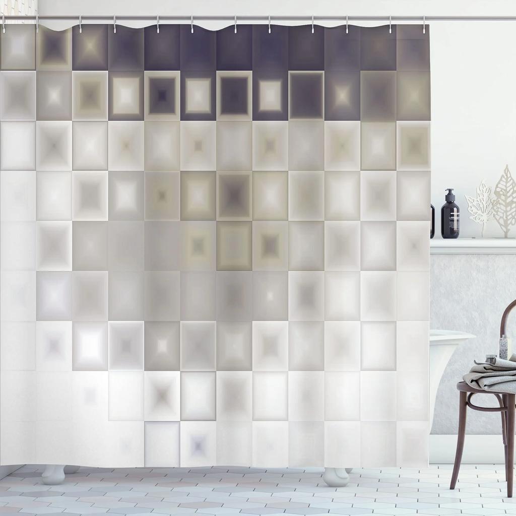 Mosaic Shower Curtain,Modern Mosaic Geometric Seamless Tiles Design Patchwork Artwork Polyester Fabric Waterproof Shower Curtain