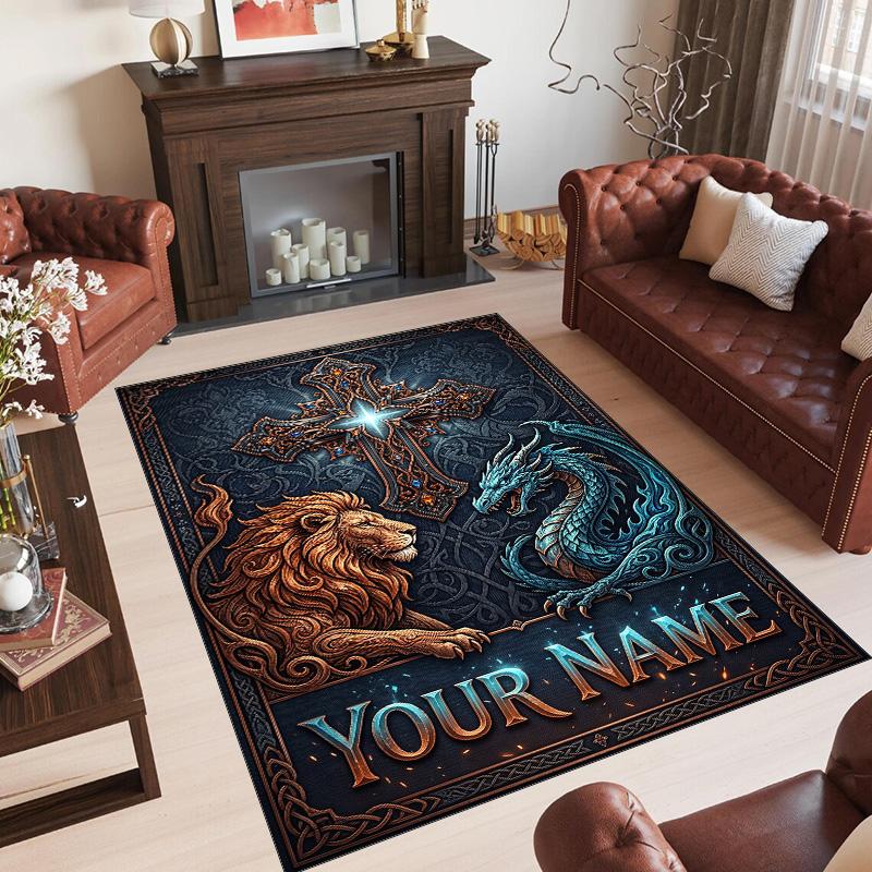Dragon Theme Crystal Velvet Rug Personalized Custom Name Text Soft Floor Mat Home Decor