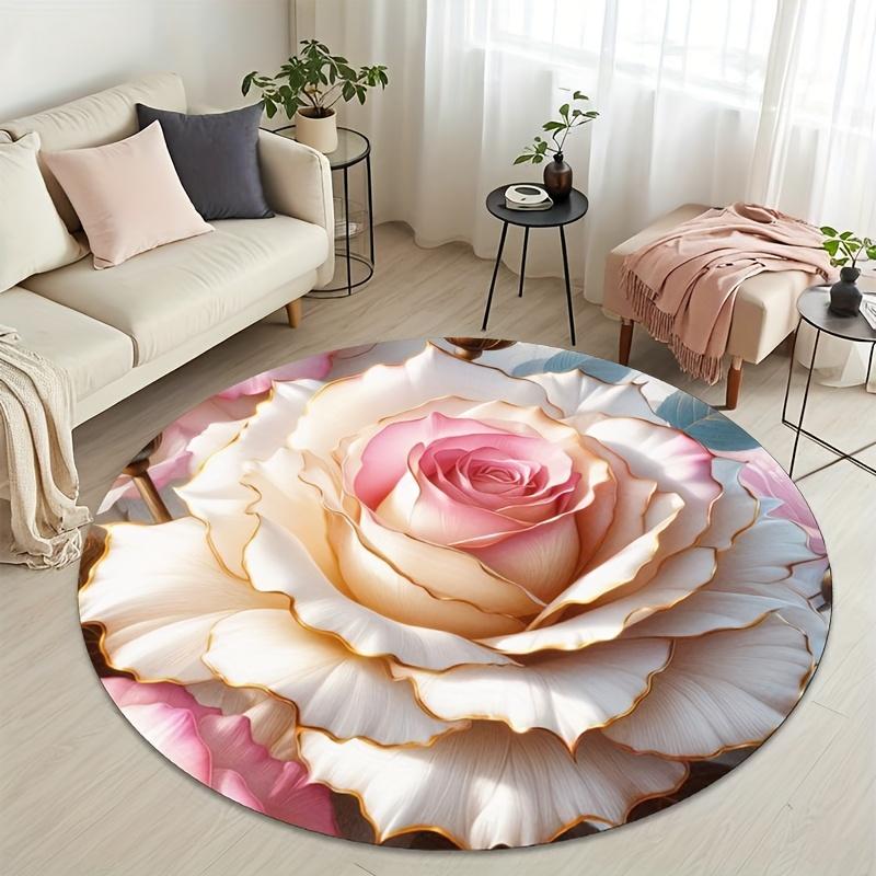 Роскошный узор из роз с золотистым краем, круглые коврики для пола, кухонная дорожка, ковер для прихожей, спальни, гостиной, мягкий ковер, нескользящий коврик
