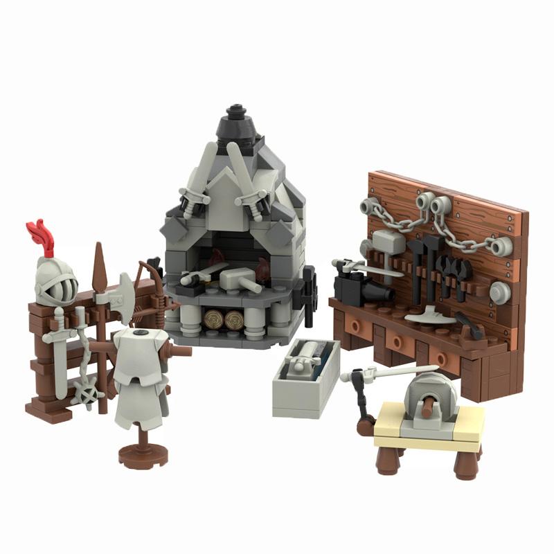 MOC Средневековые военные строительные блоки солдаты фигурки аксессуары костер палатка транспорт повозка боевой конь оружие кирпичи игрушка