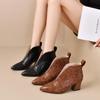2024 Autumn/Winter Women's Pointed Toe Mid-Heel Chelsea Boots In Solid Color