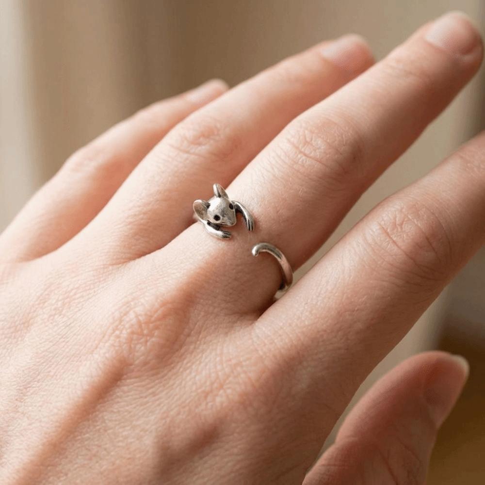 Zinc Zinc Alloy Adjustable Ring Funny Open Ring Vintage Retro Mouse Ring Women