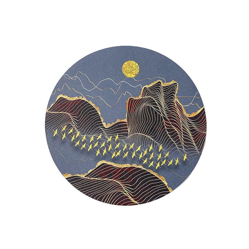 Round PVC Heat-Resistant Table Mat With Zen-Inspired Print New Chinese Style Dining Coaster Home Restaurant Use