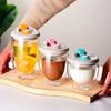 Insulated Glass Cup with Lid Leak-Proof Portable Water Cup Cute Transparent Tumbler Kitchen
