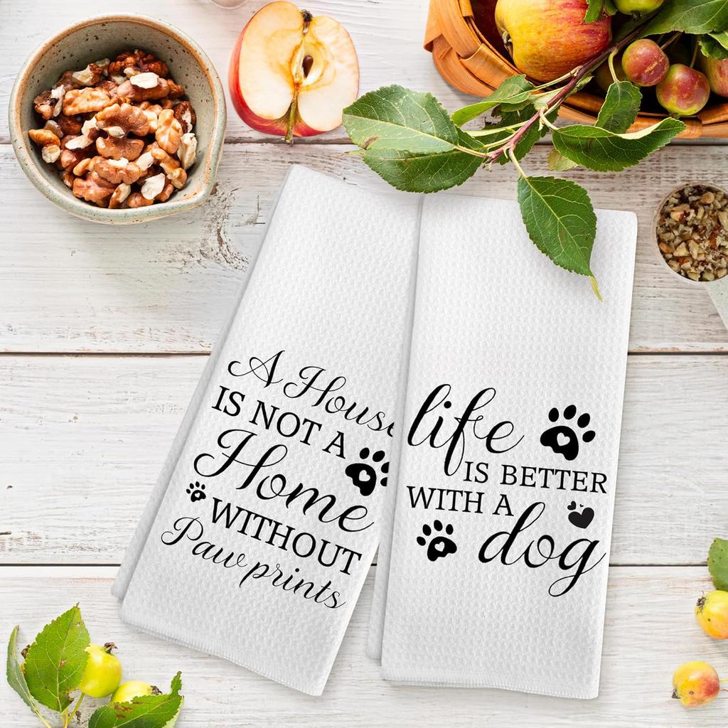 Dog Kitchen Towels Set of 2, Dog Dad Mom Lovers Gifts for Owners Women Men Dish Tea Towels for Kitchen Decor, Pet Lover Gifts Hand Towels for