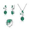 Unique Luxurious Natural Green Agate Ring Earrings Pendant Necklace Set Fashion Women Fine Jewelry Anniversary Banquet Gift