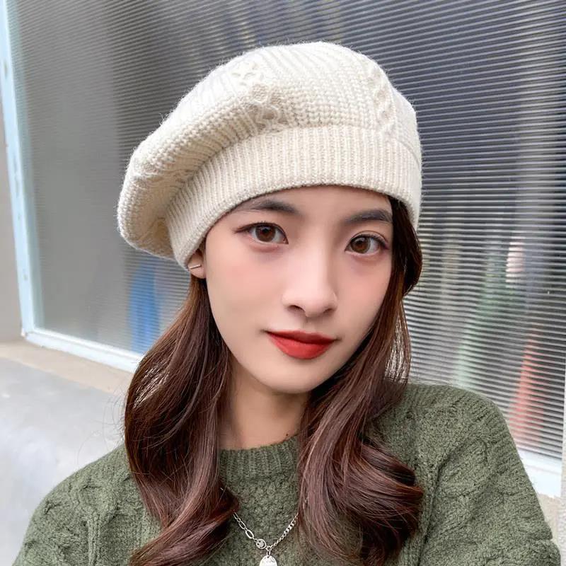 WTEMPO Windproof Cold-proof Casual Strtchy Warm Knitted Hats Women's Autumn Winter Solid Color Large Size Woolen Hats