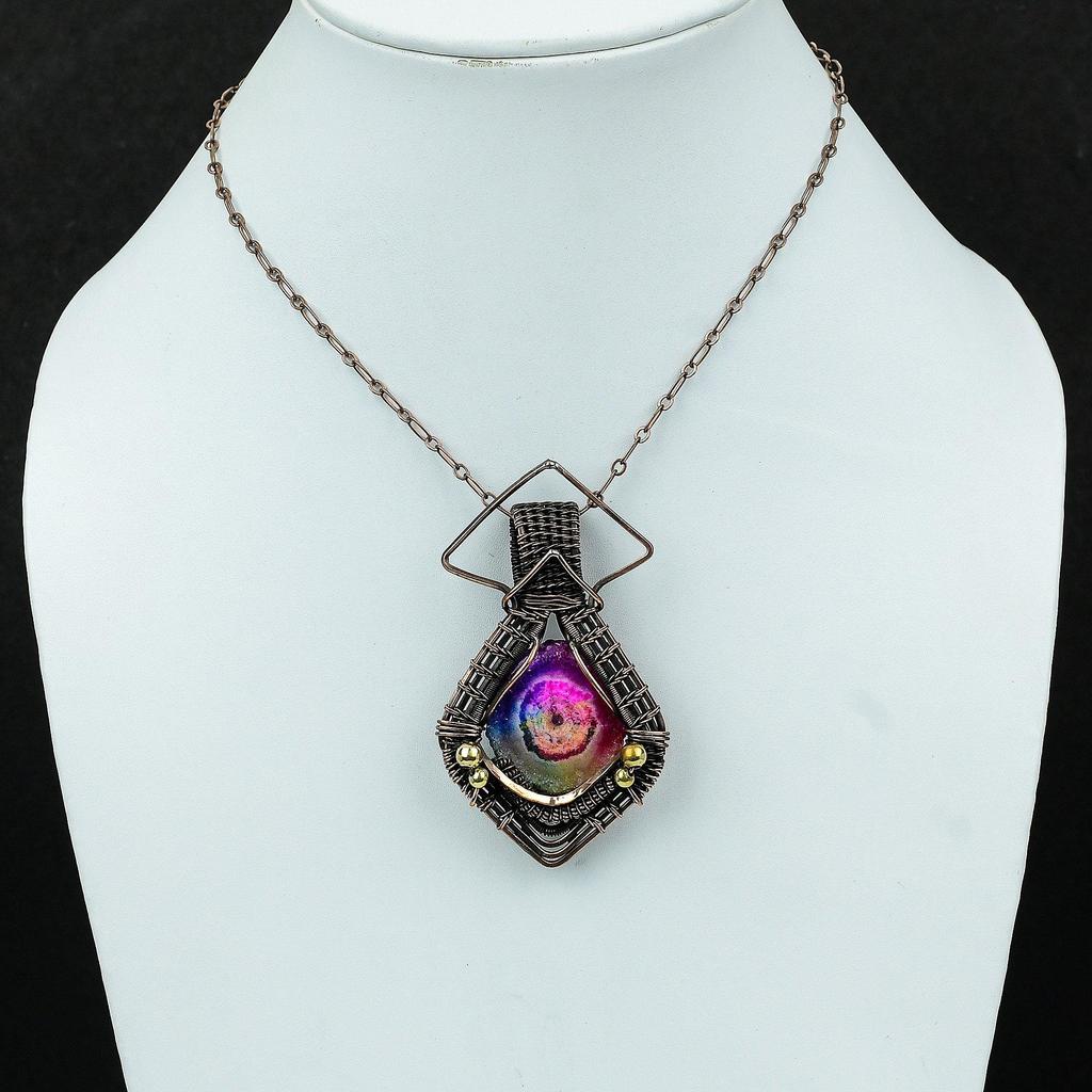Rainbow Solar Quartz Druzy Pendant Copper Wire Wrapped Pendant Handmade Ethnic Pendant Copper Jewelry Gemstone Pendant Special Occasion Gift