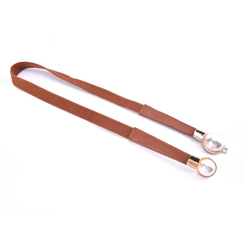Creative Pearl Buckle Belt Pu Leather Dress Skirt Waist Elastic Thin Women Belts