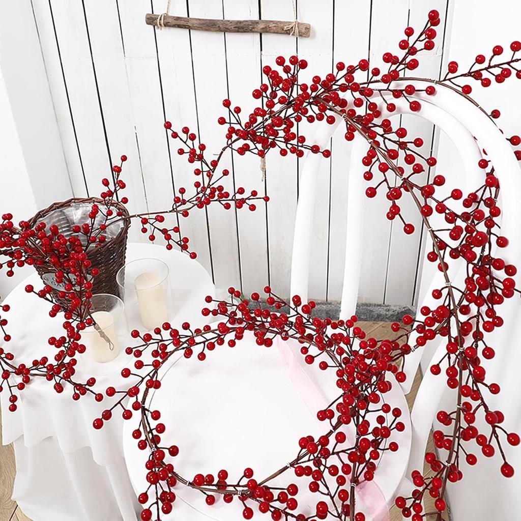 Artificial Red Raspberry Vine - Red Berry Wreath Home Decoration - Suitable for Holiday Fireplace Staircase Decorations