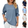 Women's Fashion Solid Colour Round Neck Ruffle Princess Sleeve Loose Chiffon Top