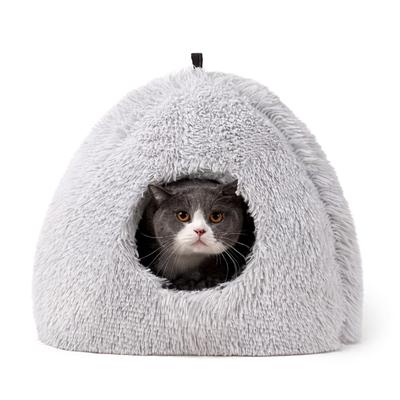 Кровать-палатка для кошек MeowMate, с подушкой, меховая, теплая и пушистая, серая, куполообразной формы, домик для кошки, укрытие, милая