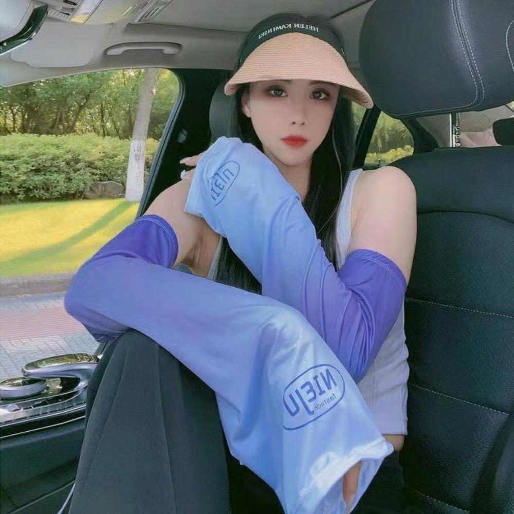 1pair Ice Silk Sun Protection Sleeve Gradient Color Ice Sleeve New Arm Sleeves Outdoor Sport