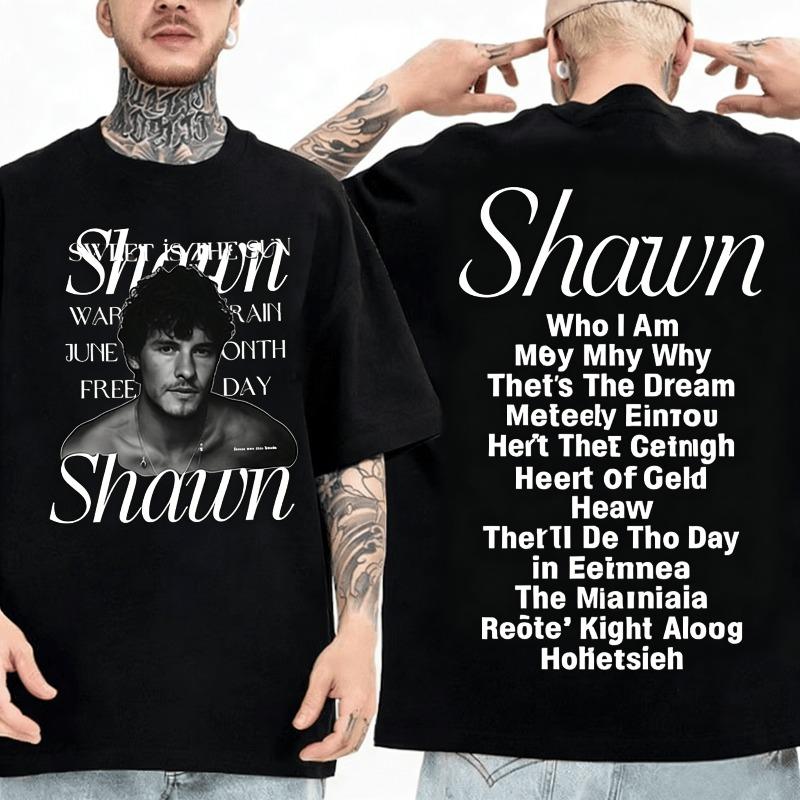 Rapper Singer Shawn Mendes on The Road Again Tour 2025 Album Merch T Shirt Men Fashion Oversized Short Sleeve Tshirt Streetwear