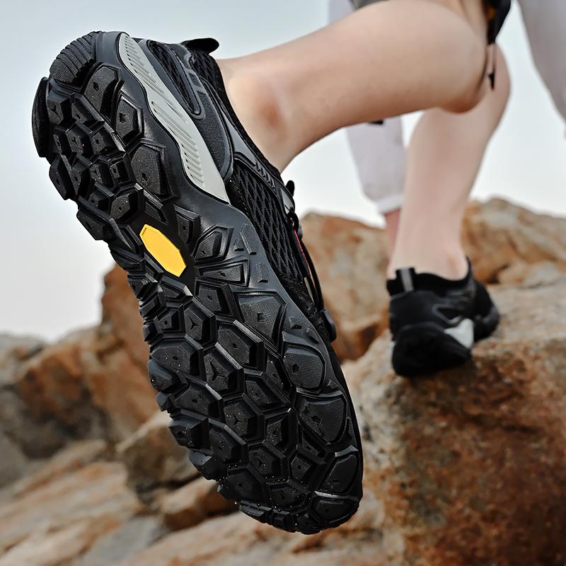 Men’s Outdoor Hiking Shoes Grey Driving Shoes Casual Slip on Summer Black Mesh Shoes Plus Size 45 46