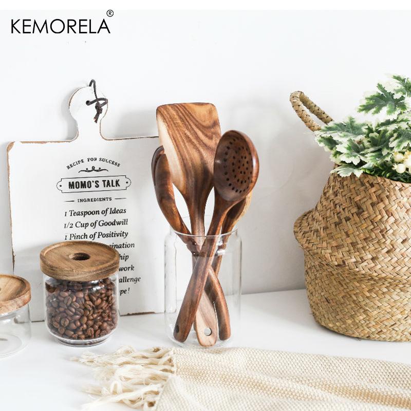 KEMORELA 1pc Teak Tableware Wooden Spoon Colander Spoon Special Nano Soup Skimming Cooking Spoon Cutlery Kitchen Accessory Tool4