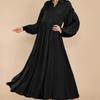 S-5XL Women's Casual Solid Colour Button Lapel Pleated Long Sleeve Extra Long Dresses