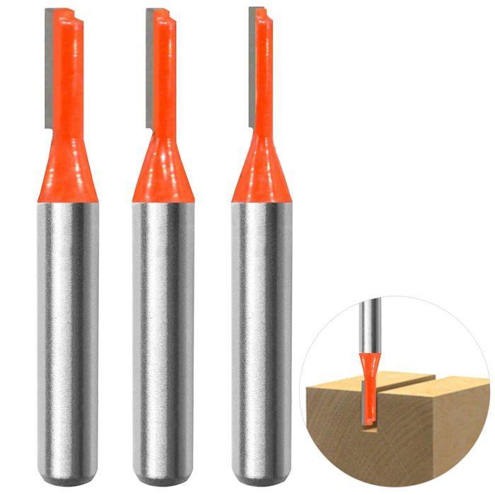 Jeu de 3 fraises droites tige 8 mm en carbure – diamètres 3/4/5 mm, profondeur de coupe 12 mm