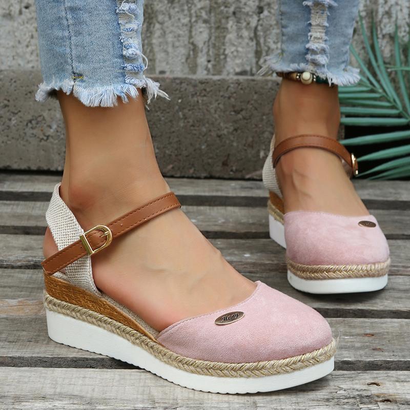 Lucyever Wedge Closed Toe Sandals Women Summer Plus Size Ankle Buckle Espadrille Shoes Woman Casual Thick Sole Platform Sandles