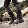 Men British Retro Boots Round Toe Leather Boots Motocycle Boot Lace Up High Top Shoes