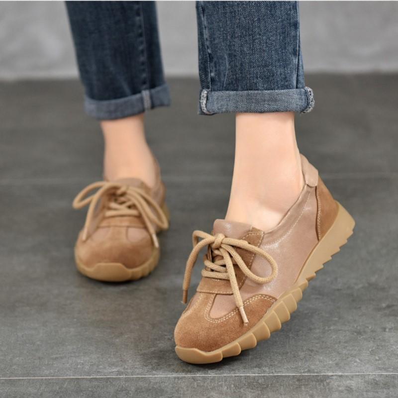 Johnature Высококачественная натуральная кожа на шнуровке повседневная обувь на мягкой подошве с круглым носком женские туфли на плоской подошве
