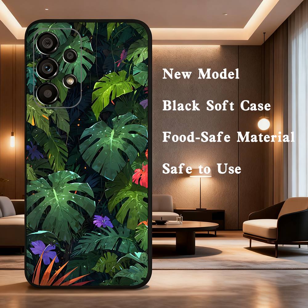 palm leaves Phone Case For Samsung Galaxy A73,31,32,72,41,53,52,71,22,5G,Note,J7,8,9 Soft Black Cover