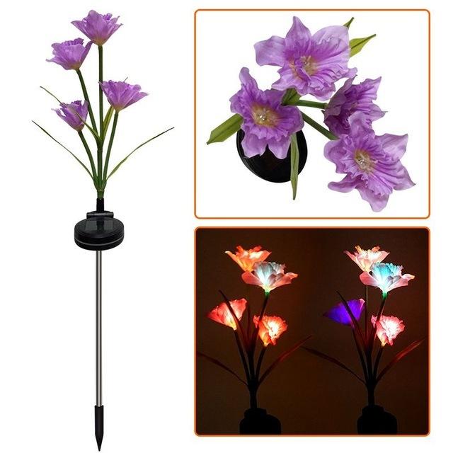 4-х головной солнечный цветочный светильник Белый/фиолетовый/желтый светодиодный светильник в виде нарцисса для сада, декоративный светильник для газона, сменные ландшафтные светильники RGB